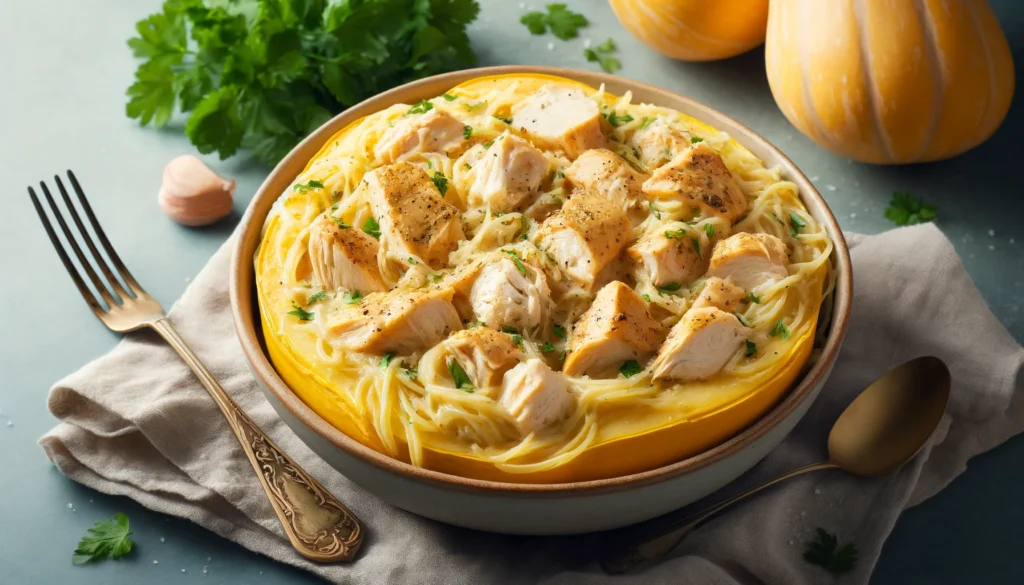 Classic Spaghetti Squash with Chicken Alfredo