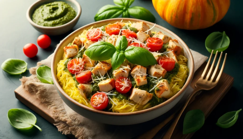 Spaghetti Squash with Pesto Chicken