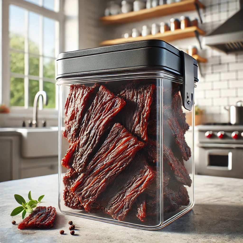 chicken jerky stored in an airtight container