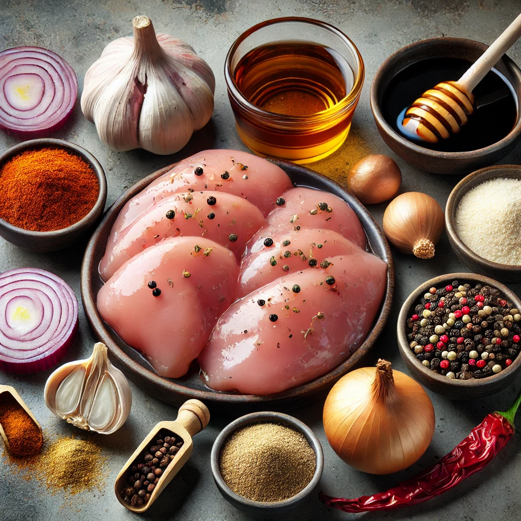 raw chicken breast and marinade ingredients